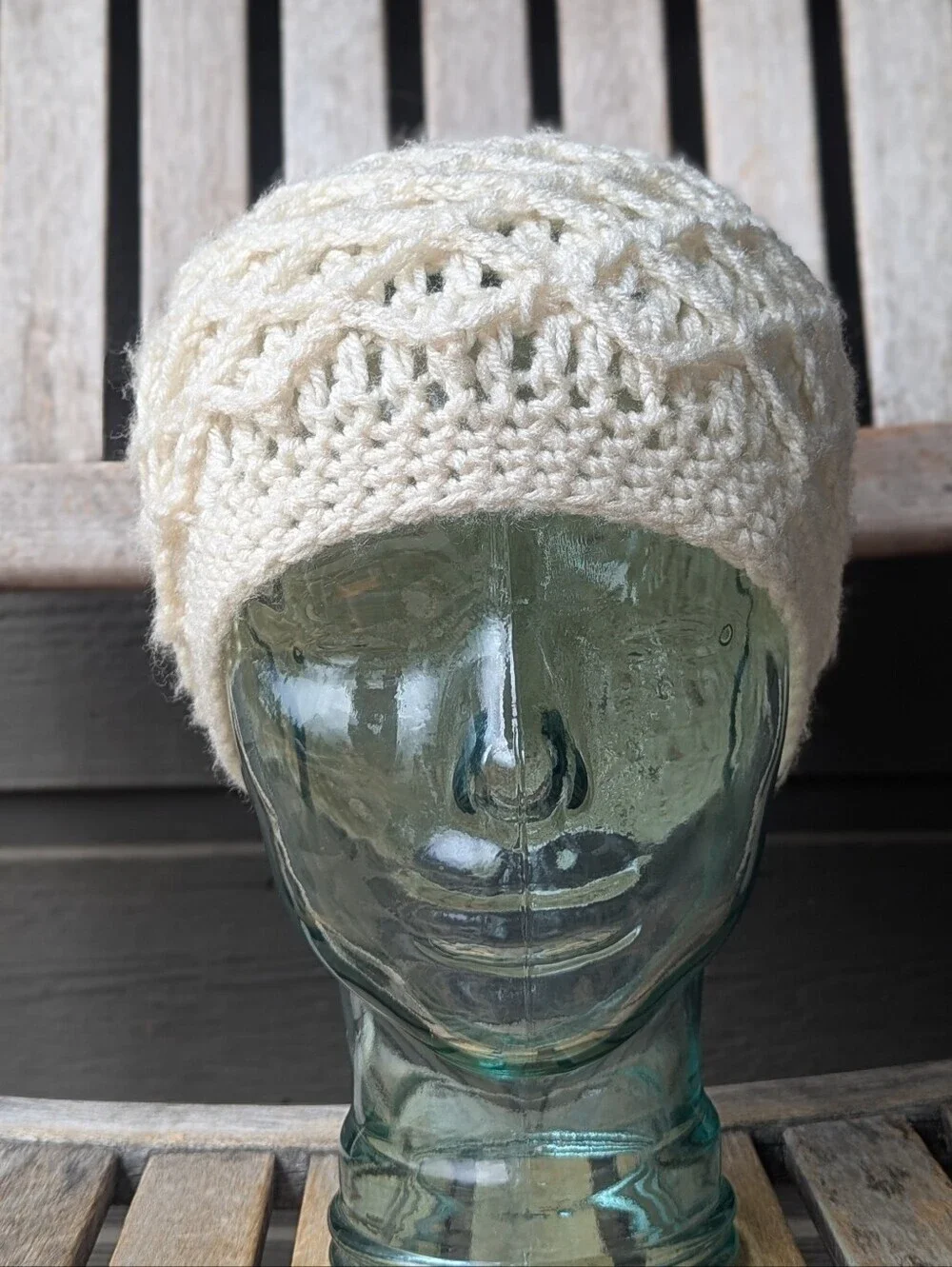 Hand Knit Cream Layered Knit Pom Pom Beanie